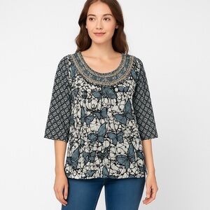Blissitude Batik Butterfly Embroidered Sequin Boho Top Small
